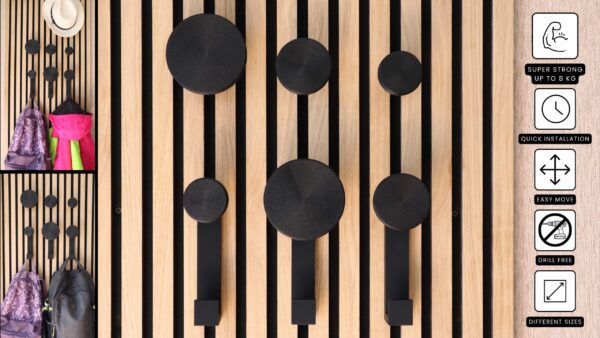 Solid Round Acoustic Panel Coat Hook – No Drill