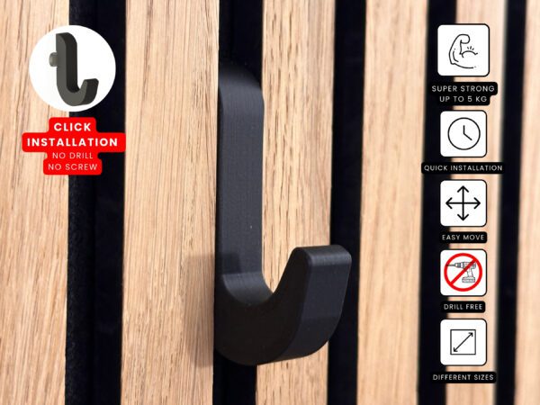 DSDesign CLICK-IN curved coat hook for acoustic panels in matte black